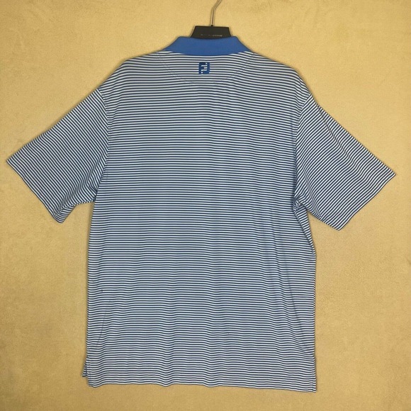FootJoy Golf Polo Shirt Mens XL Blue Striped Relaxed Fit Flit Hem - Picture 10 of 11